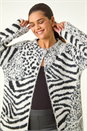 Grey Abstract Animal Print Fluffy Cardigan, Image 1 of 5