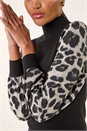 Black Animal Print Mesh Sleeve Knit, Image 5 of 5