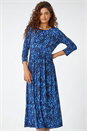 Royal Blue Aztec Print Stretch Midi Dress, Image 2 of 5