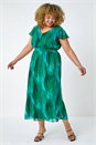 Green Curve Abstract Shirred Maxi Dress, Image 1 of 5