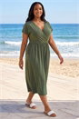 Khaki Curve Wrap Front Stretch Dress, Image 3 of 4