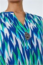 Blue Abstract Longline Button Detail Tunic Top, Image 5 of 5