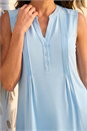 Sky Blue Pintuck Notch Neck Top, Image 4 of 4