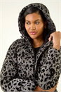 Grey Animal Print Flocked Hooded Coat, Image 2 of 5