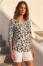 Navy  Petite Floral Print Button Through Shirt , Image 3 of 4
