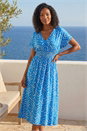 Blue Abstract Floral Zig Zag Print Midi Dress, Image 2 of 4