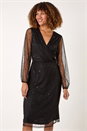 Black Sequin V-Neck Wrap Dress, Image 2 of 5