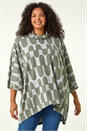 KHAKI Curve Geometric Print Roll Neck Top, Image 1 of 5
