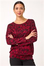Red Leaf Print Round Neck Top, Image 1 of 5
