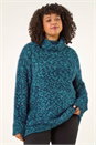 Teal Curve Fluffy Roll Neck Knit Jumper, Image 5 of 6