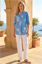 Blue Floral Stripe Pleated Top, Image 2 of 4