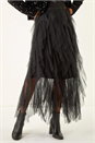 Black Elastic Waist Mesh Layered A Line Skirt, Image 1 of 5