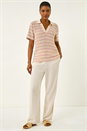 Pink Stripe Crochet Collar Knit Top, Image 3 of 7