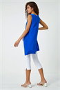 Royal Blue Sleeveless Asymmetric Satin Split Tunic Top, Image 3 of 5