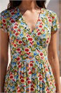 Blue Floral Print Tea Midi Dress, Image 4 of 4
