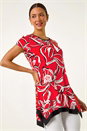 ORANGE Floral Contrast Stretch Hanky Hem Top, Image 1 of 5
