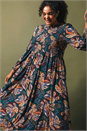 Teal Curve Floral Print Shirred Midi Dress, Image 1 of 7