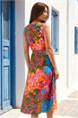 Orange Tropical Print Button Down Midi Dress, Image 2 of 4