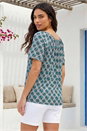 Blue Abstract Print V-Neck Stretch Top, Image 3 of 4
