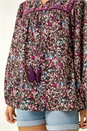 Purple Floral Print Tie Front Top, Image 5 of 5