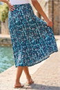 Turquoise Geo Print A-Line Stretch Skirt, Image 3 of 4