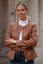 Tan Ashwood Leather Tan 'Francesca' Collarless Real Leather Fashion Jacket, Image 1 of 5