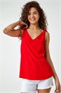 Red Tie Detail Strap V-Neck Cami Top, Image 2 of 5