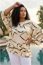 Ivory  Curve Mono Print Longline Top, Image 2 of 4