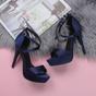 Navy Blue AJVANI Navy Blue High Heel Crossed Straps Platform Sandals, Image 4 of 6