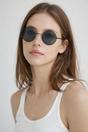 Black Round Metal Sunglasses In Shiny Black, Image 1 of 1