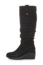 Black Mid Wedge Heel Slouch Knee High Calf Boots, Image 2 of 4
