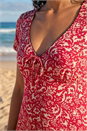 Red Dusk Abstract Print Stretch Dress, Image 4 of 4