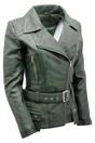 Grey Womens Long Leather Biker Jacket-Quito, Image 4 of 4