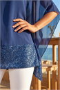 Blue Sequin Hem Contrast Tunic Top, Image 4 of 4