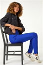 Royal Blue Full Length Elastic Waist Stretch Trousers, Image 1 of 5