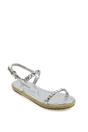Silver XY LONDON Silver Studded Flat Espadrille Sandals with Slingback, Image 2 of 3