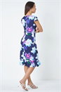 Navy  Premium Stretch Floral Ruched Frill Hem Dress, Image 3 of 5