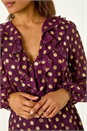 Wine Foil Print V-Neck Fit & Flare Ruffle Dress, Image 5 of 5