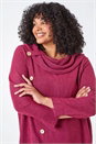 Fuchsia Curve Cowl Neck Button Wrap Top, Image 1 of 5