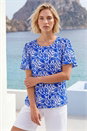 Blue Abstract Print Flared Sleeve Top, Image 1 of 4