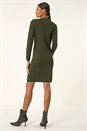 Dark Green Button Detail Roll Neck Jumper Dress, Image 3 of 5