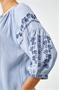 Light Blue  Embroidered Tassel Detail Top, Image 5 of 5