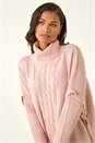 Pink Cable Knit Roll Neck Poncho Jumper, Image 4 of 5