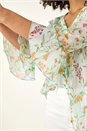 Light Blue  Floral Flare Sleeve Button Up Blouse, Image 5 of 5