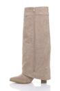 Khaki AJVANI Khaki High Block Heel Pointed Toe Fold Over Knee Boots, Image 3 of 4
