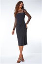 Black Spot Mesh Puff Sleeve Ruched Midi Dress, Image 4 of 5