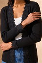 Black Lace Trim Knit Cardigan, Image 4 of 4