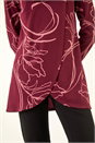 Burgundy Printed Cowl Neck Stretch Top, Image 5 of 5