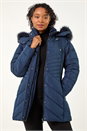 Navy Petite Hooded Longline Quilted Coat, Image 1 of 5