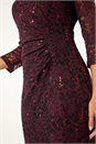 Wine Sequin Lace Ruched Stretch Dress, Image 5 of 5